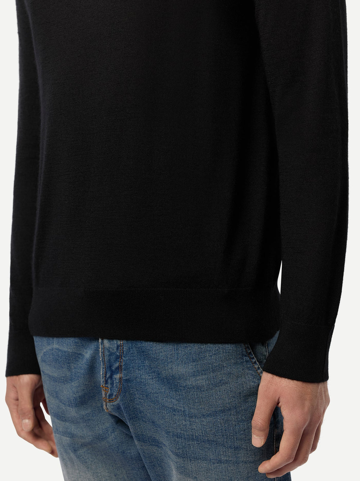 Men Cashmere Silk High Neck Sweater — Graphite Black