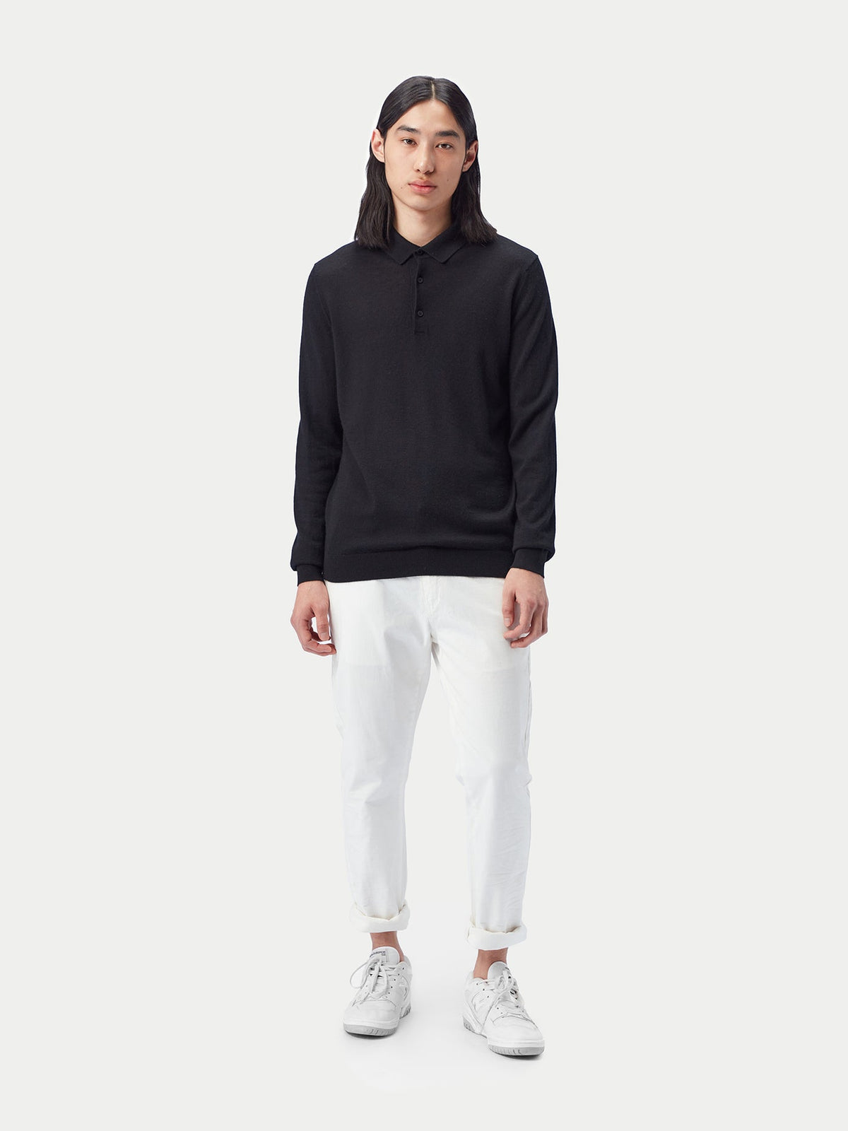 Men's Cashmere Silk Polo — Graphite Black