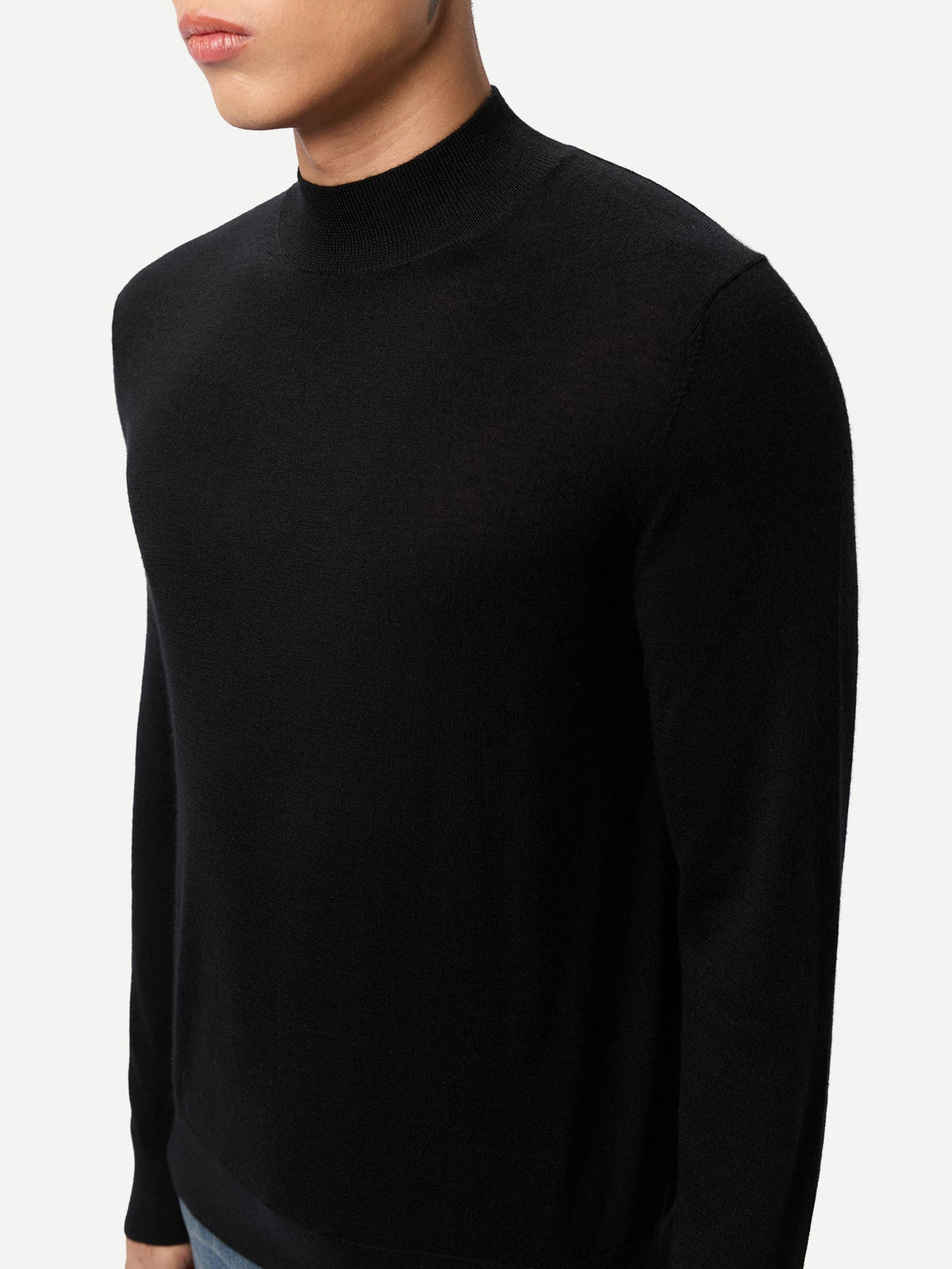 Men Cashmere Silk High Neck Sweater — Graphite Black