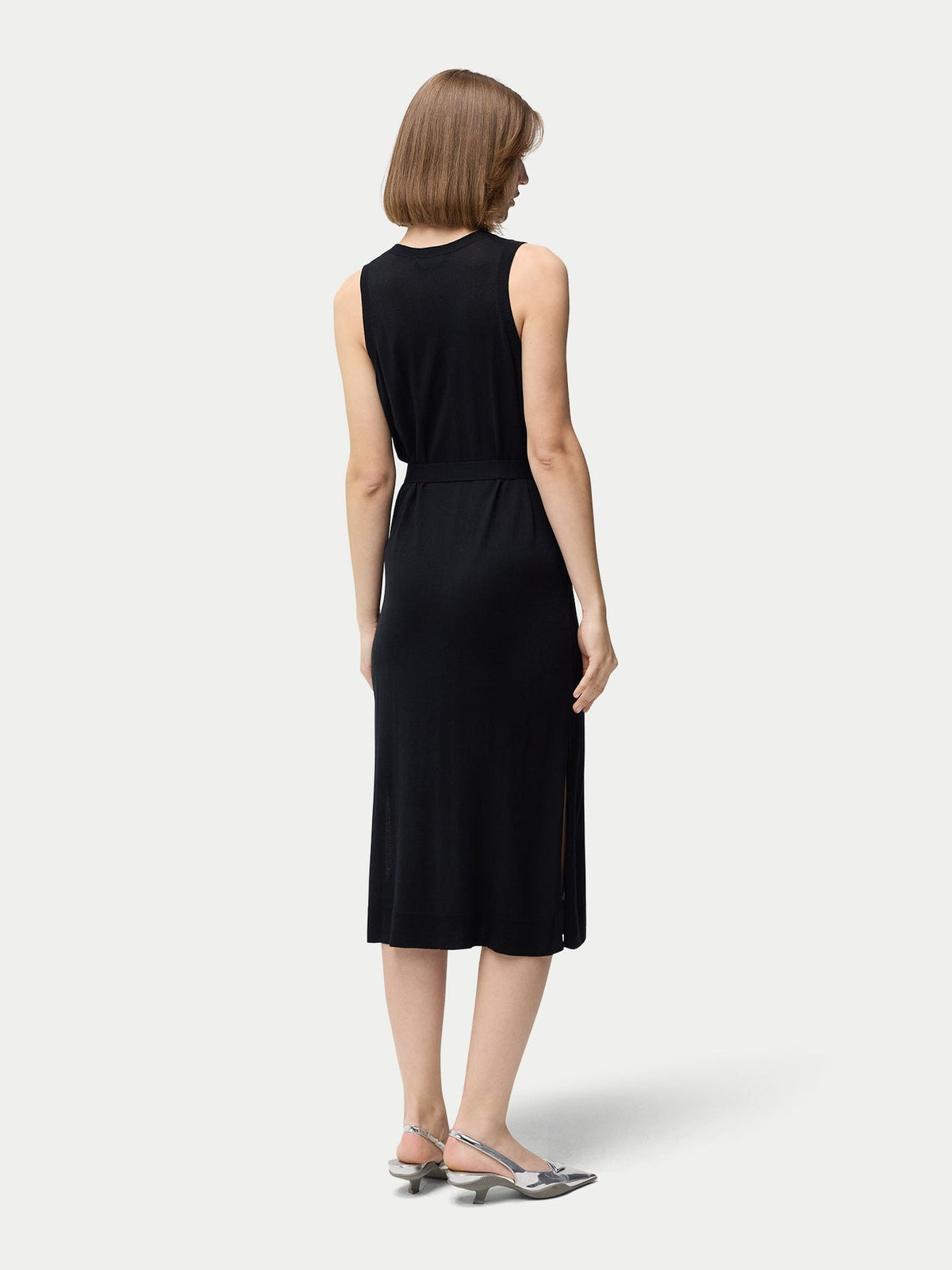 V-neck Silk Cashmere Dress — Graphite Black