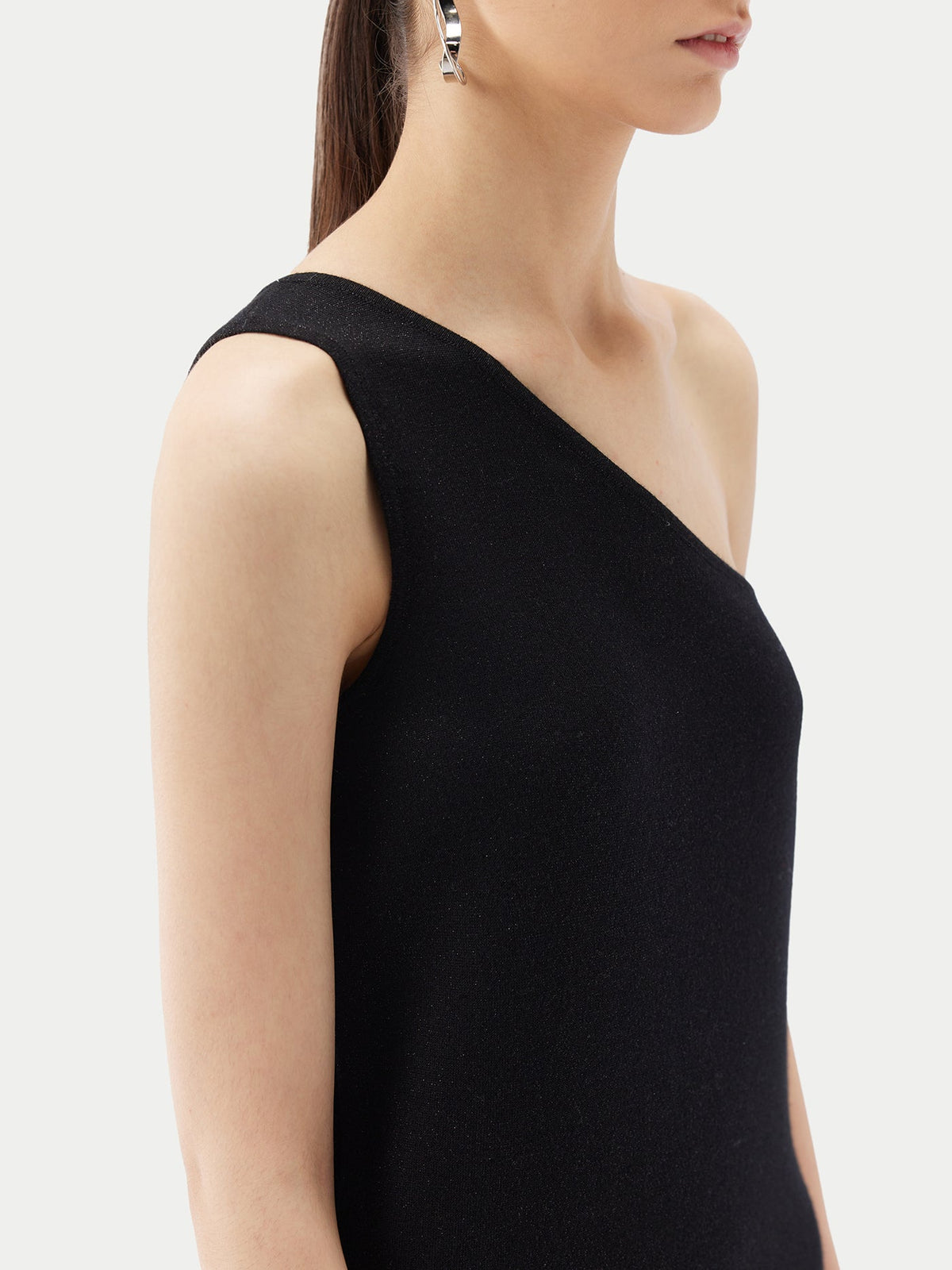 Cashmere Silk Sleeveless Asymmetric Top — Graphite Black