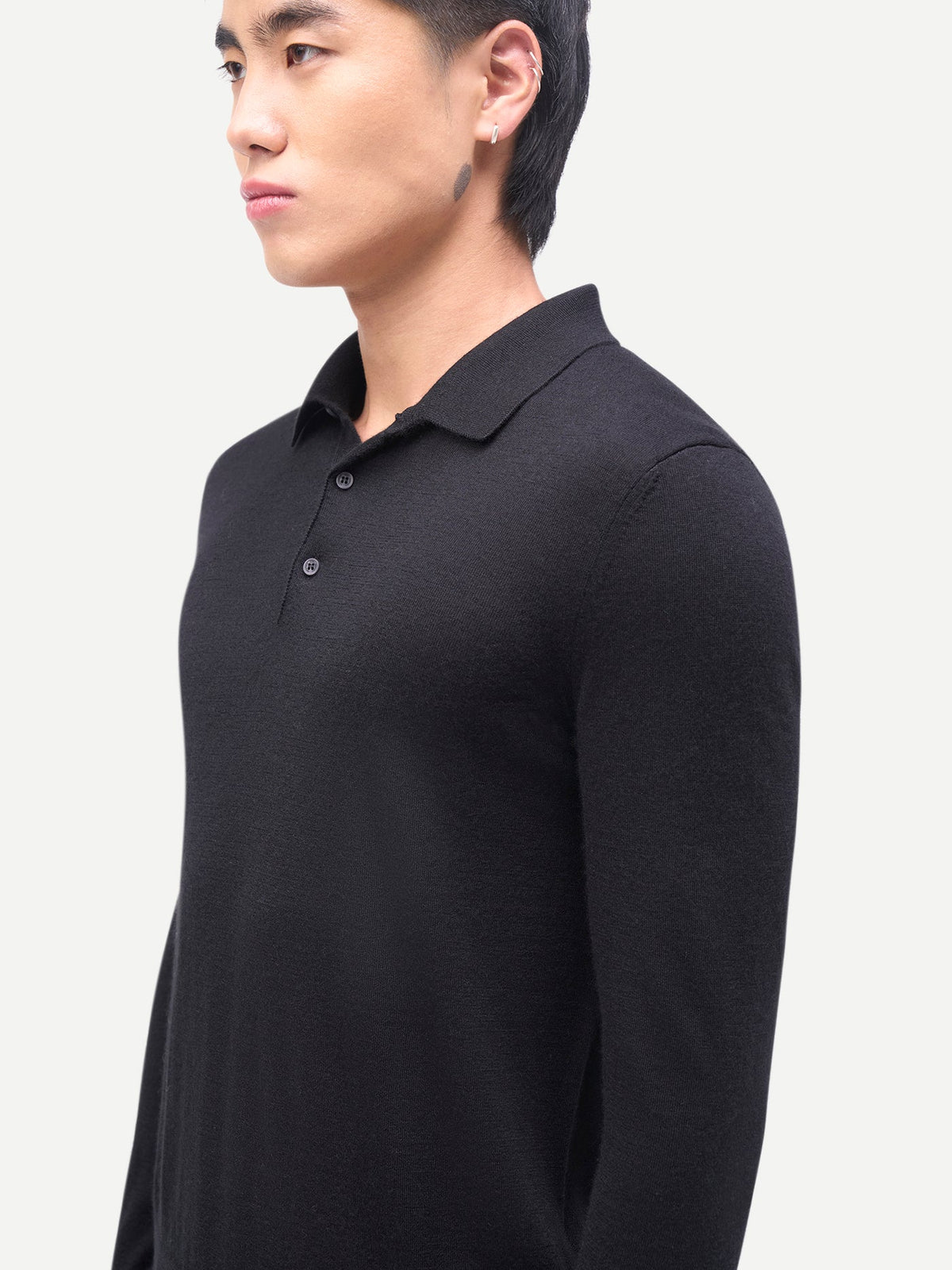 Men Classic Polo Shirt With Long Sleeve — Graphite Black