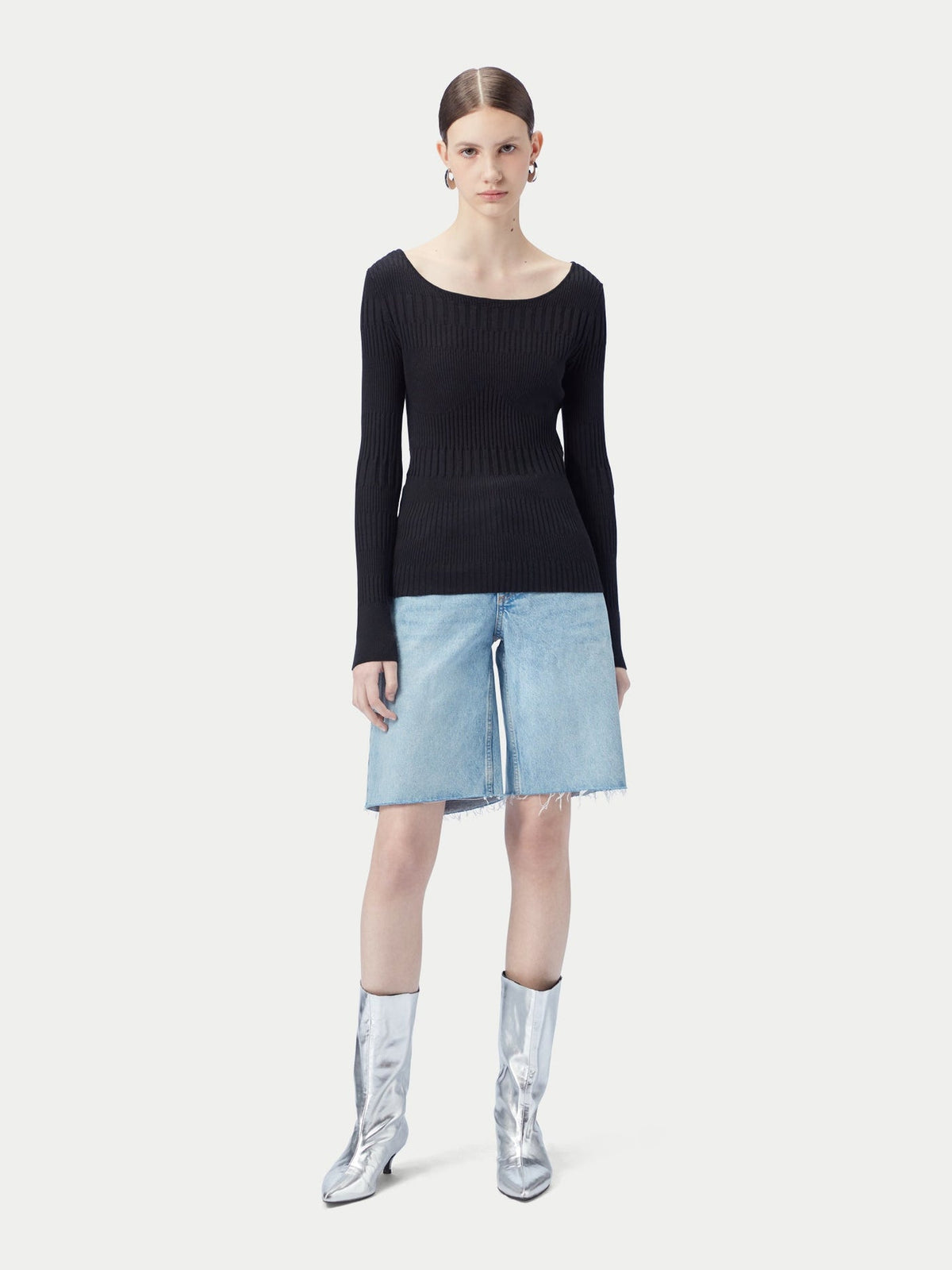 Ribbed Cotton Silk Cashmere Blend Sweater — Graphite Black