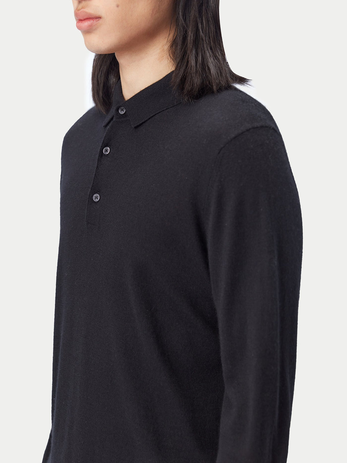 Men's Cashmere Silk Polo — Graphite Black