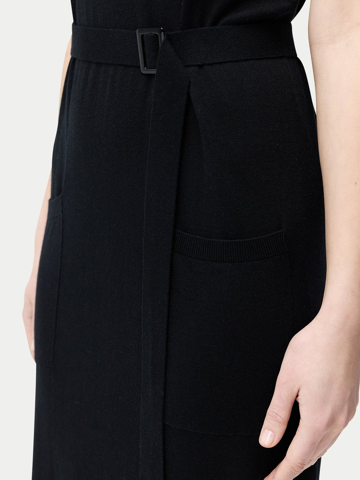 V-neck Silk Cashmere Dress — Graphite Black