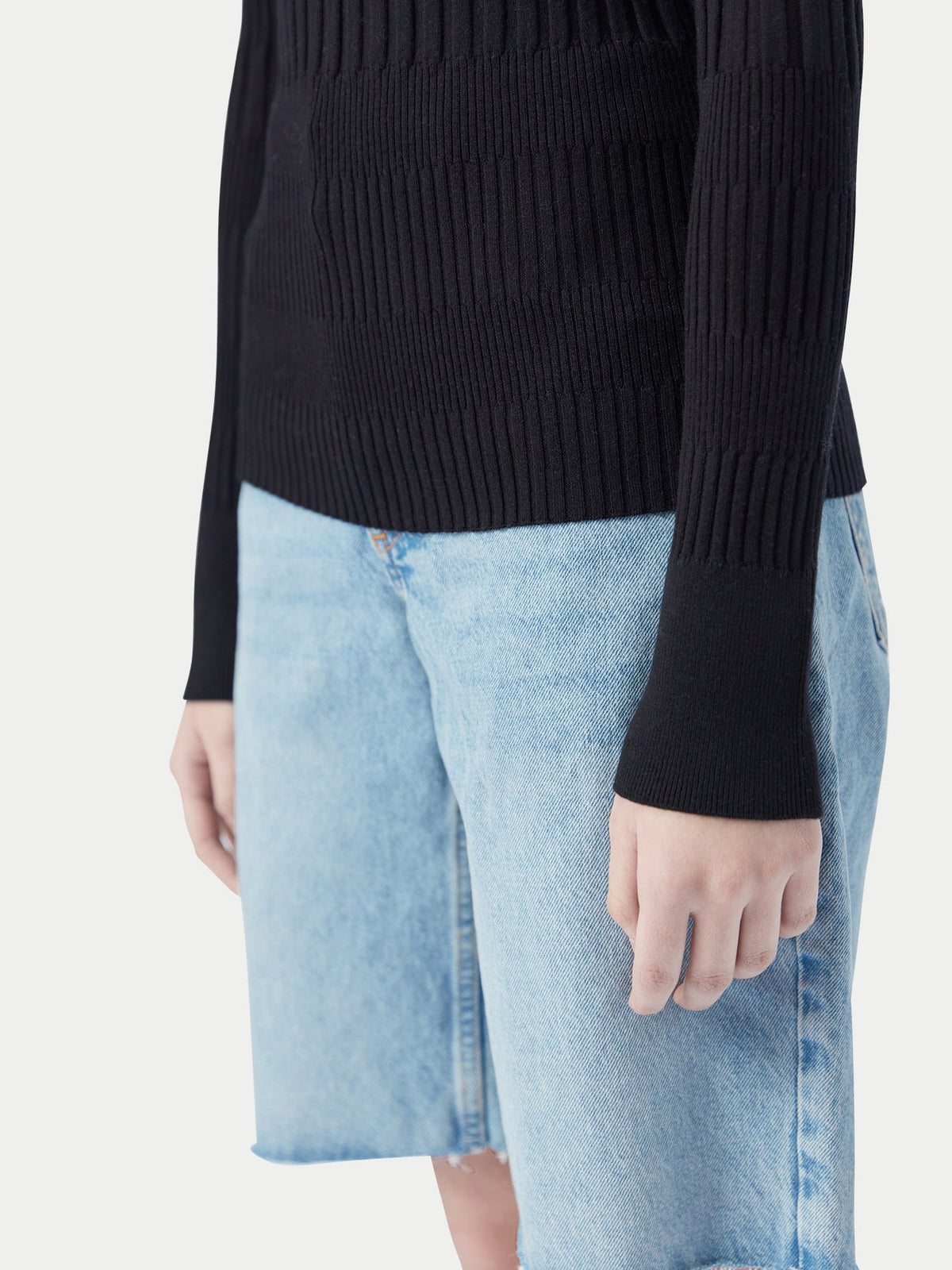 Ribbed Cotton Silk Cashmere Blend Sweater — Graphite Black