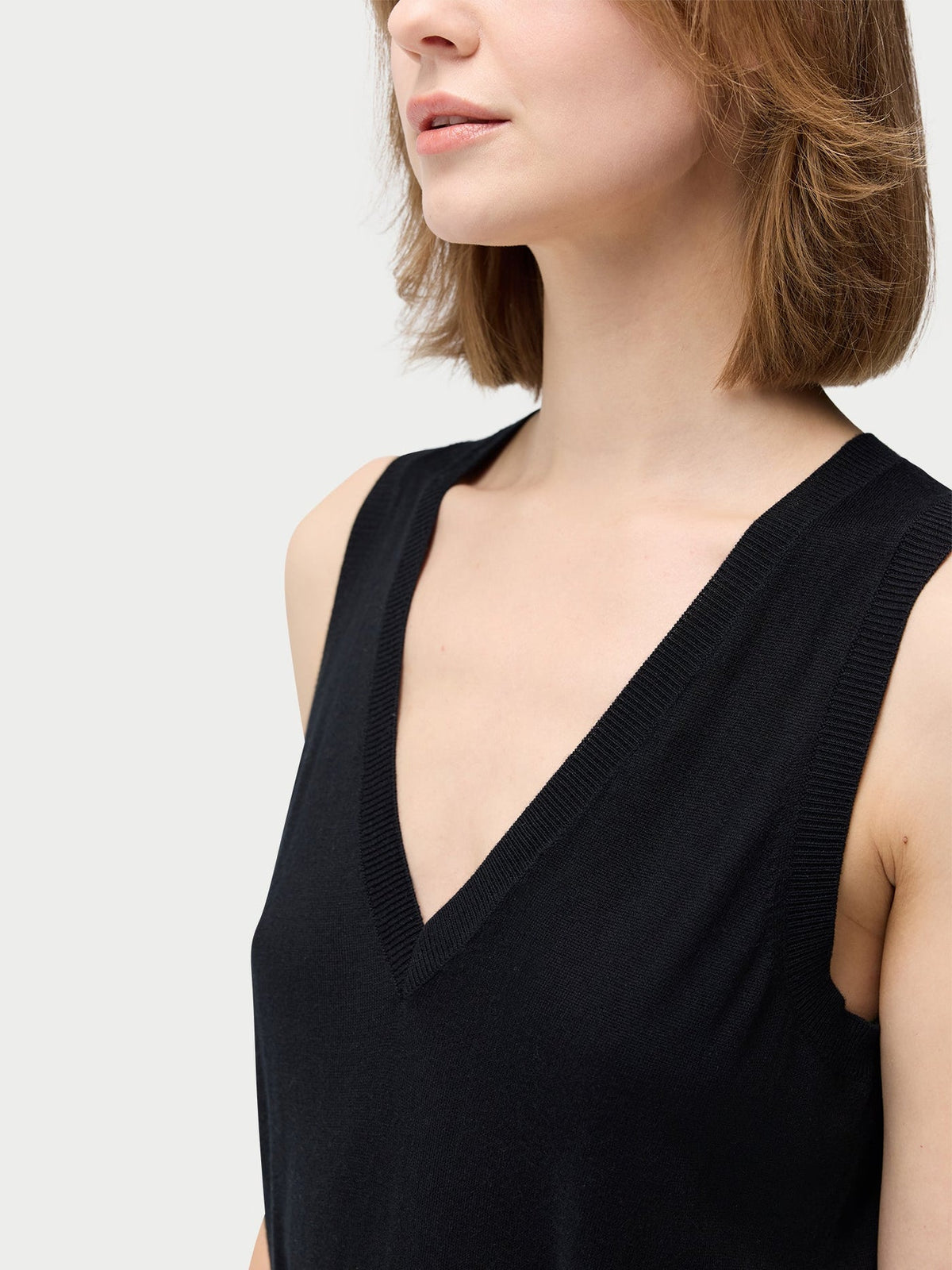 V-neck Silk Cashmere Dress — Graphite Black