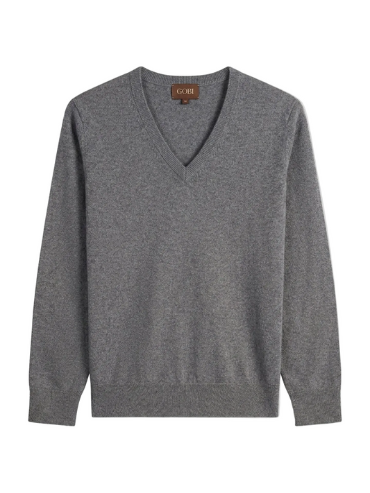 Timeless Cashmere V-neck Sweater — Gray