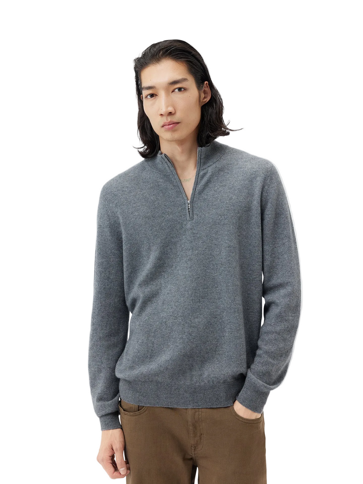 Essential Half-zip Cashmere Sweater — Gray