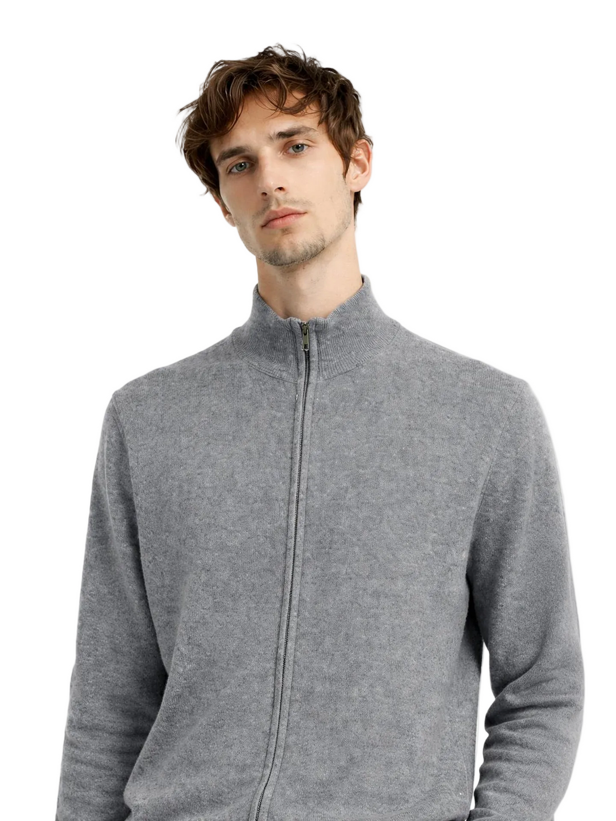 Essential Full-zip Cashmere Cardigan — Gray