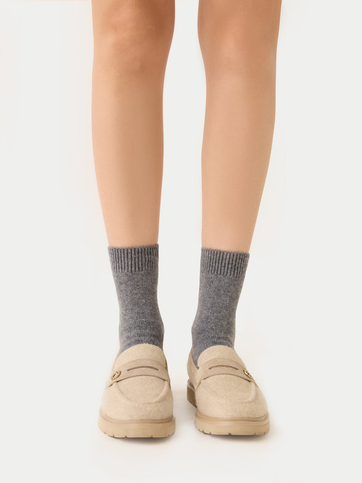 Unisex Cashmere Rib Knit Bed Socks — Gray