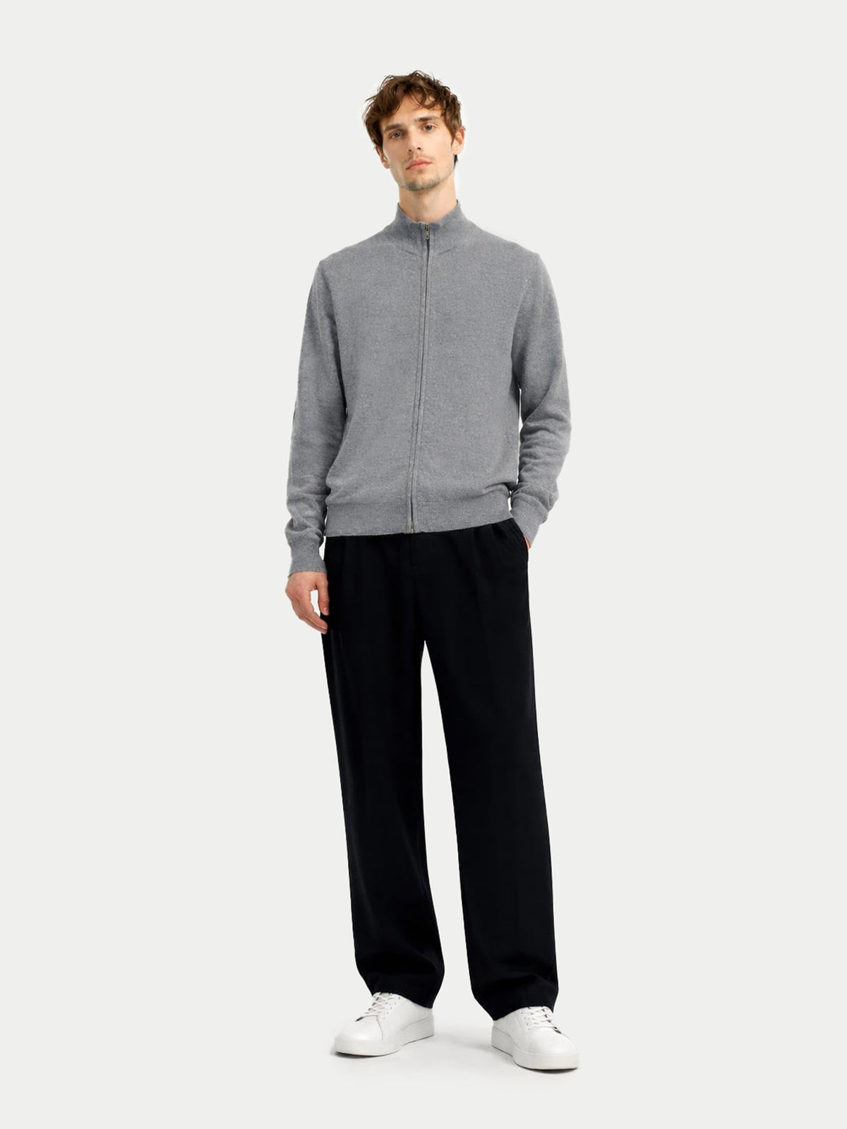 Essential Full-zip Cashmere Cardigan — Gray
