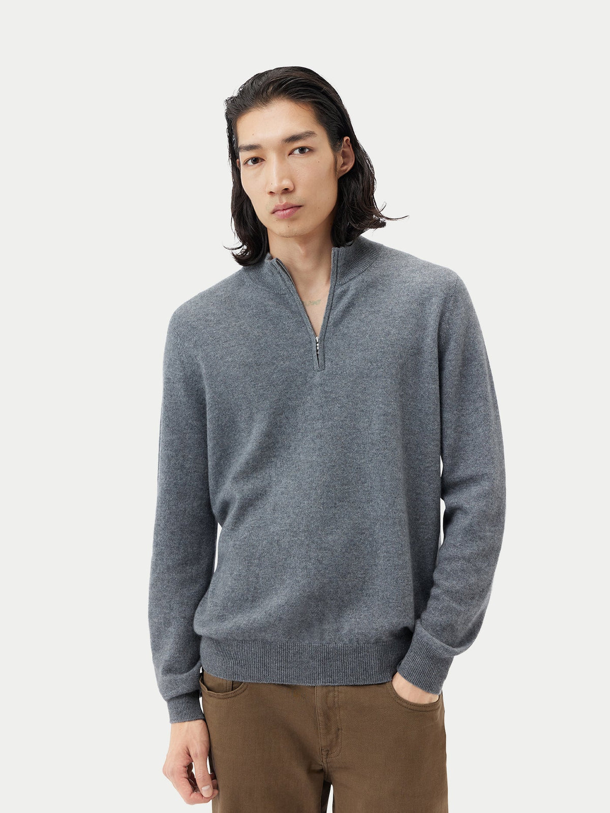 Essential Half-zip Cashmere Sweater — Gray