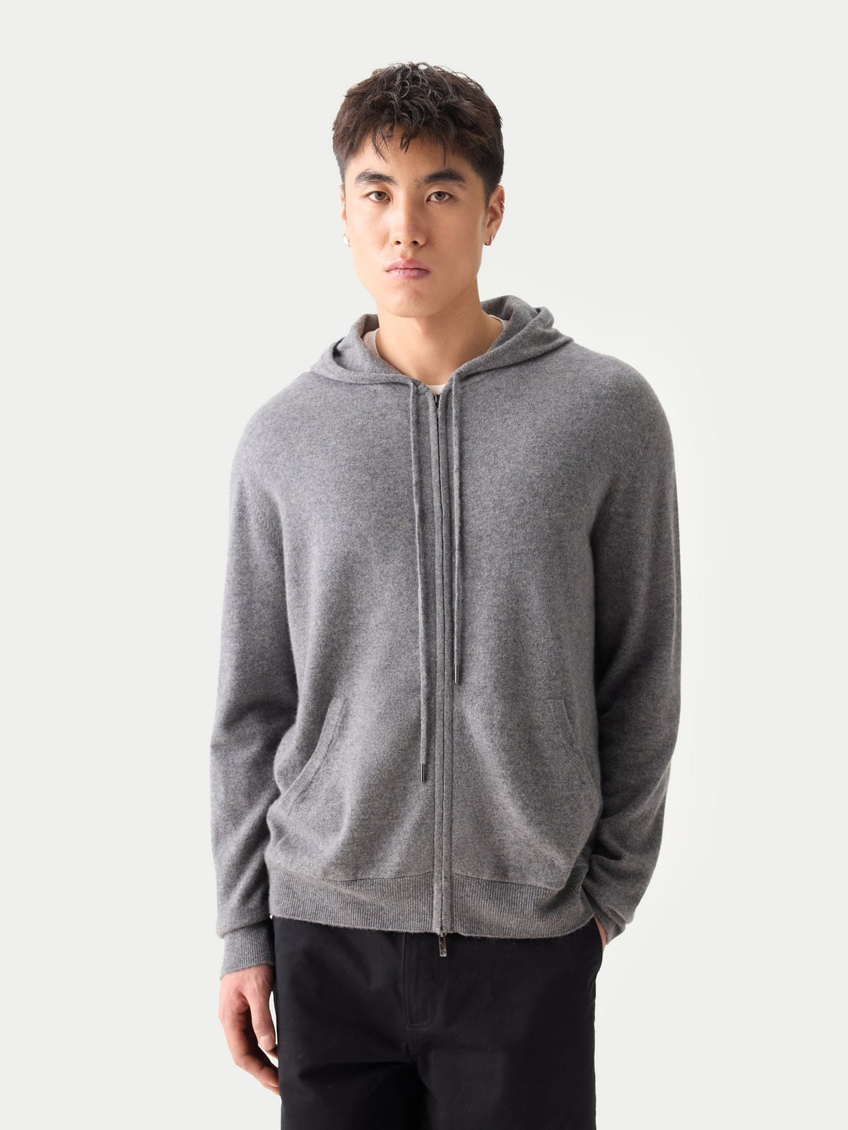 Men's Zip-up Cashmere Hoodie — Gray