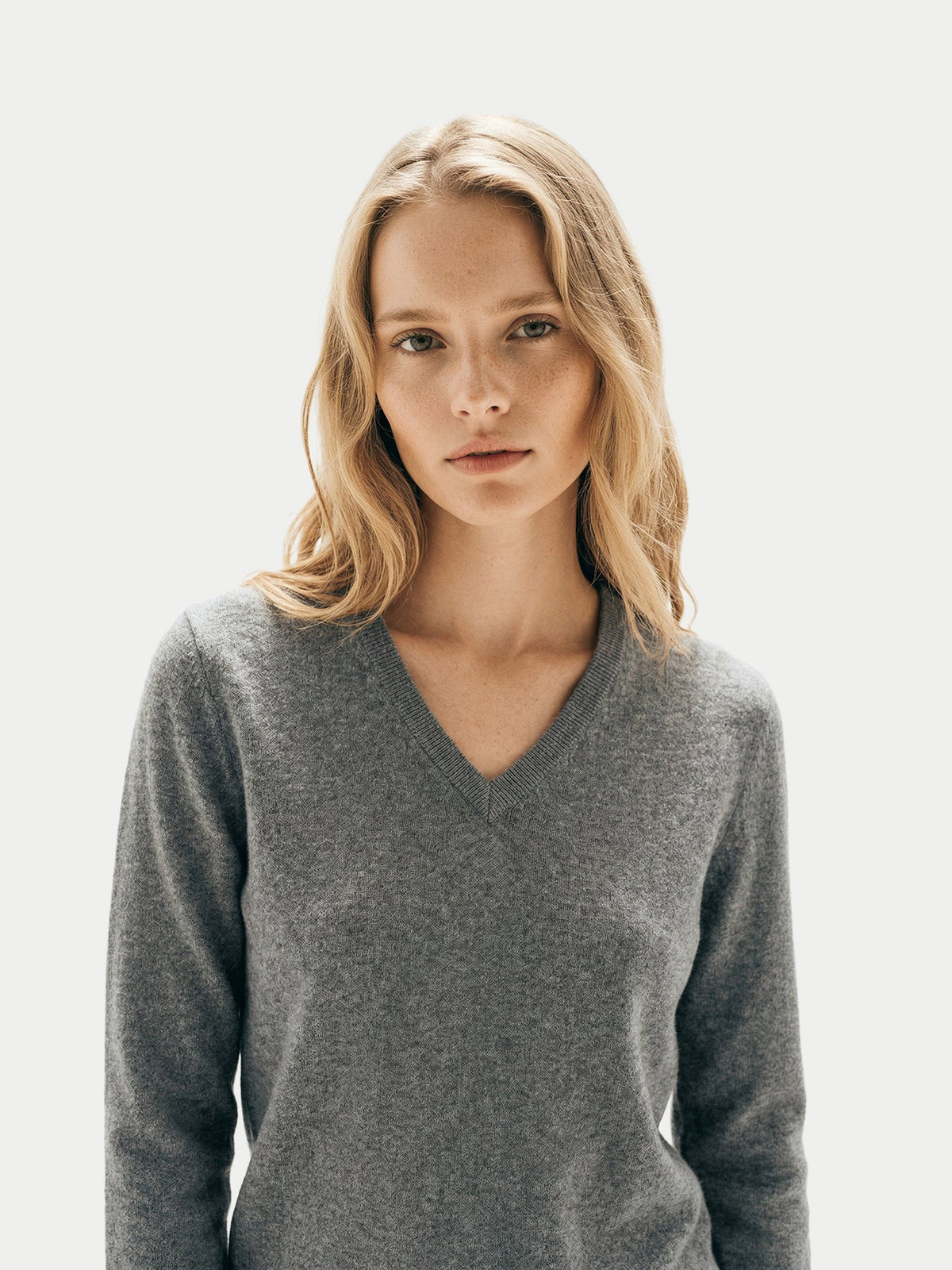 Timeless Cashmere V-neck Sweater — Gray