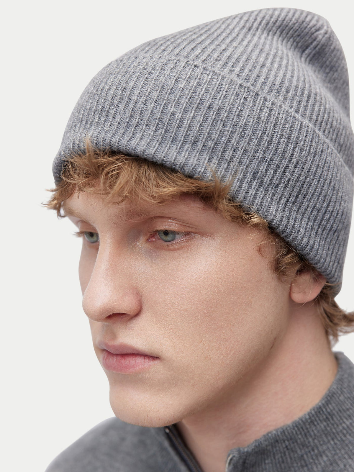 Cashmere Rib Knit Beanie — Gray