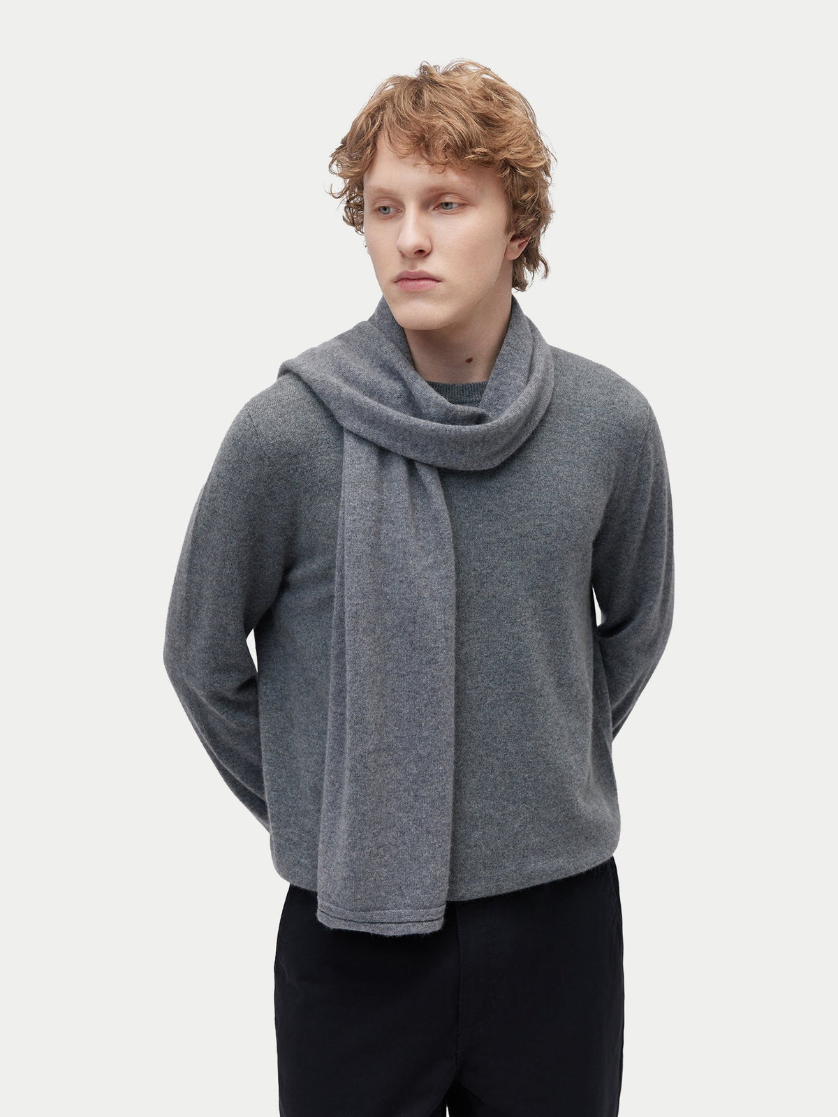 Cashmere Jersey Knit Scarf — Gray
