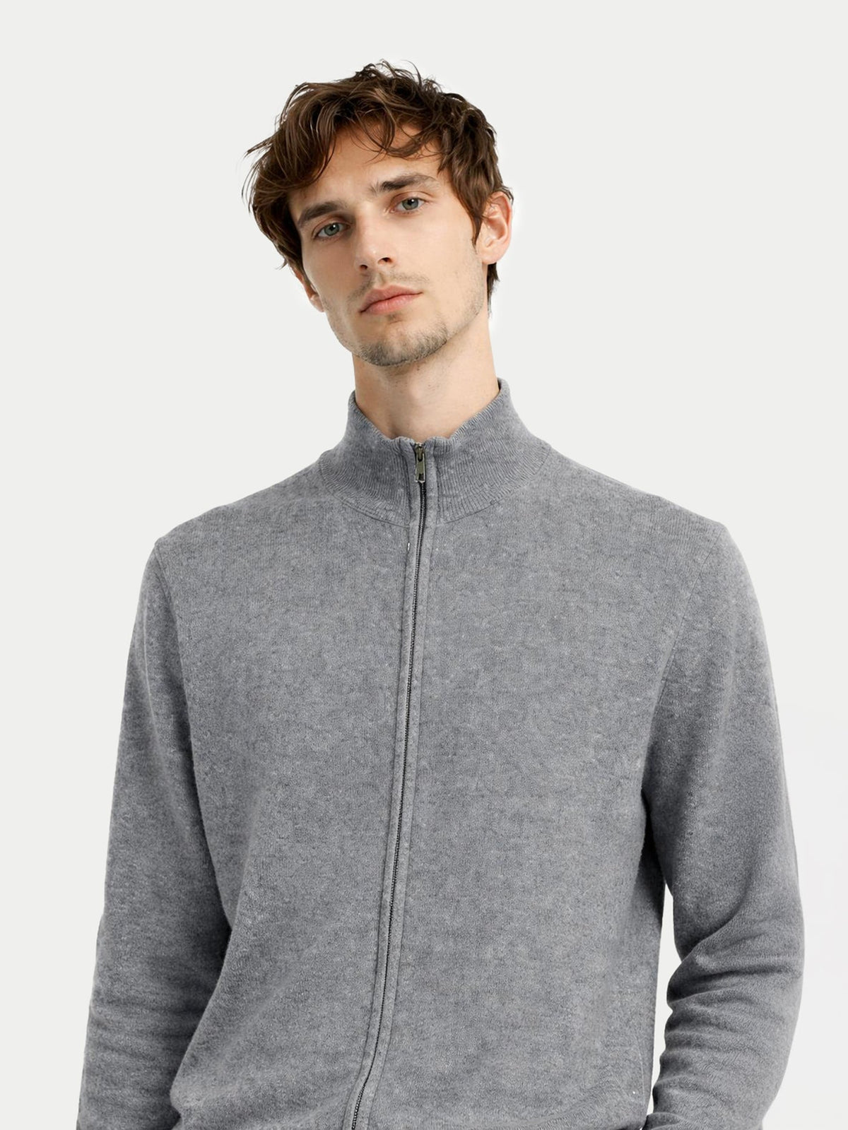 Essential Full-zip Cashmere Cardigan — Gray