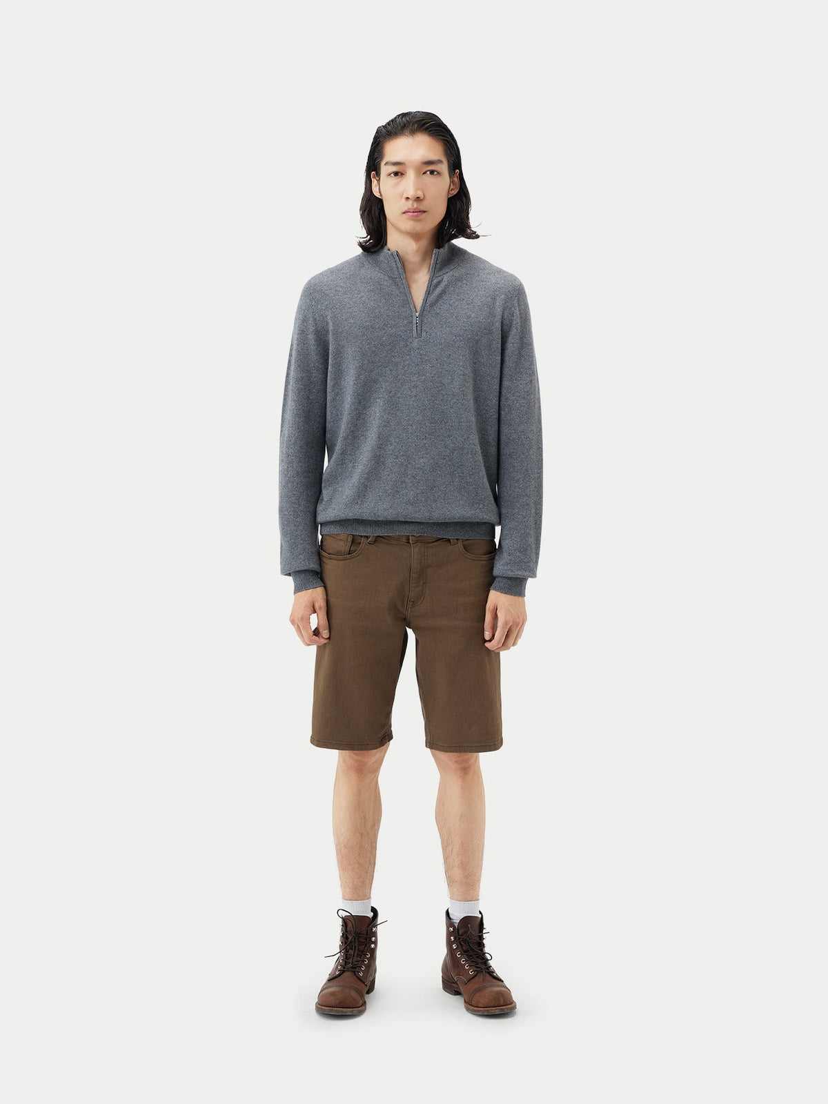 Essential Half-zip Cashmere Sweater — Gray
