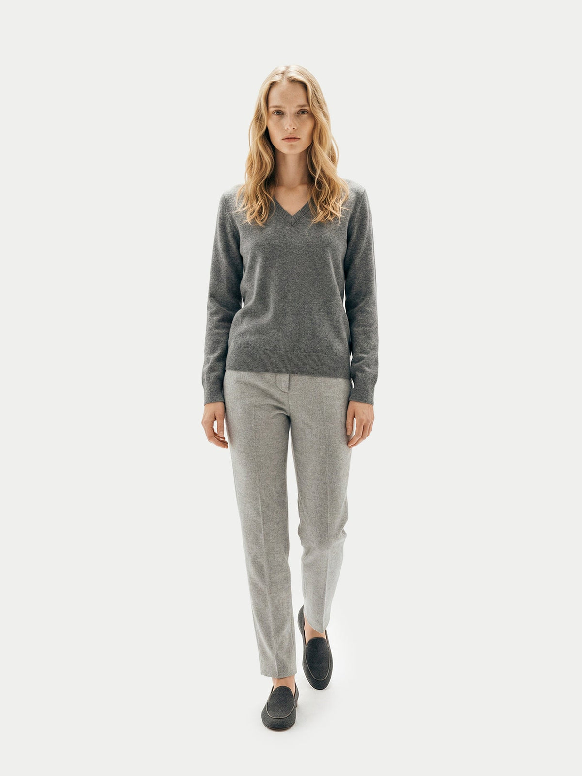 Timeless Cashmere V-neck Sweater — Gray