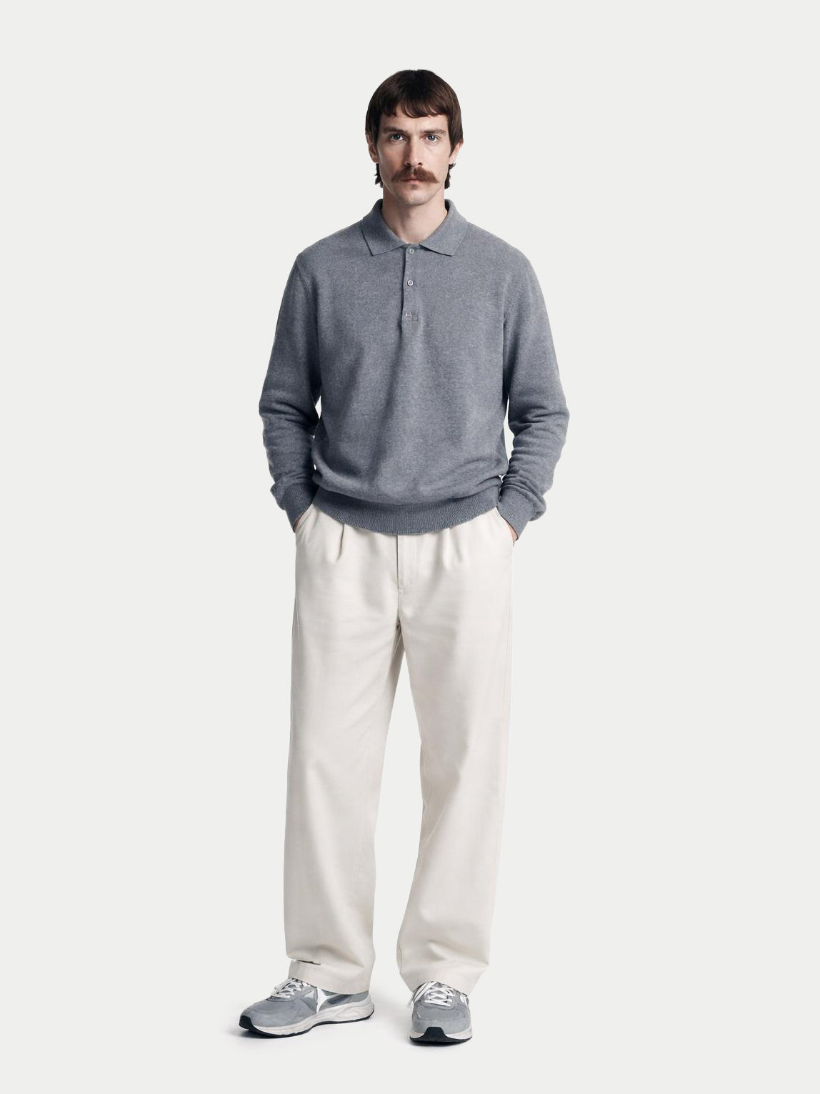 Essential Cashmere Polo Sweater — Gray