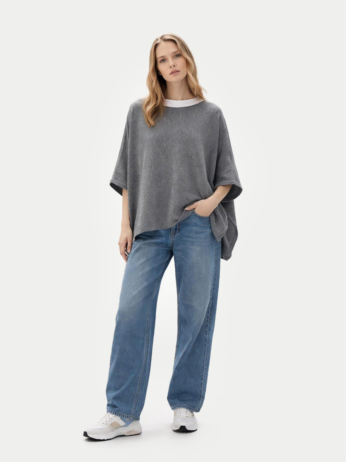 Boat-neck Cashmere Poncho — Gray