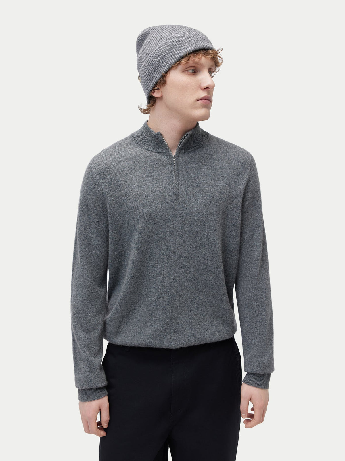 Cashmere Rib Knit Beanie — Gray