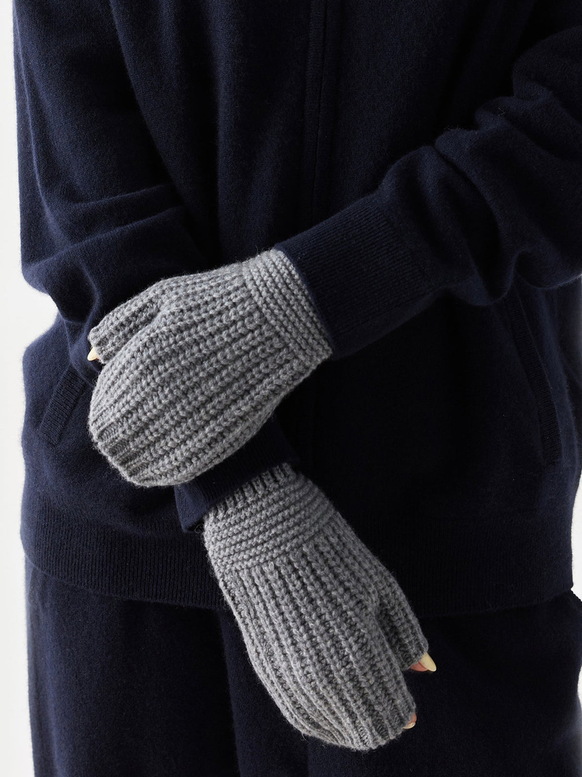 Rib-knit Cashmere Gloves — Gray