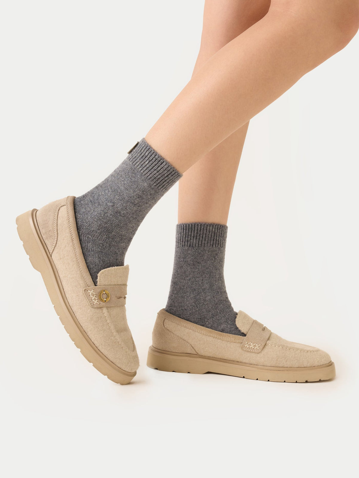 Unisex Cashmere Rib Knit Bed Socks — Gray