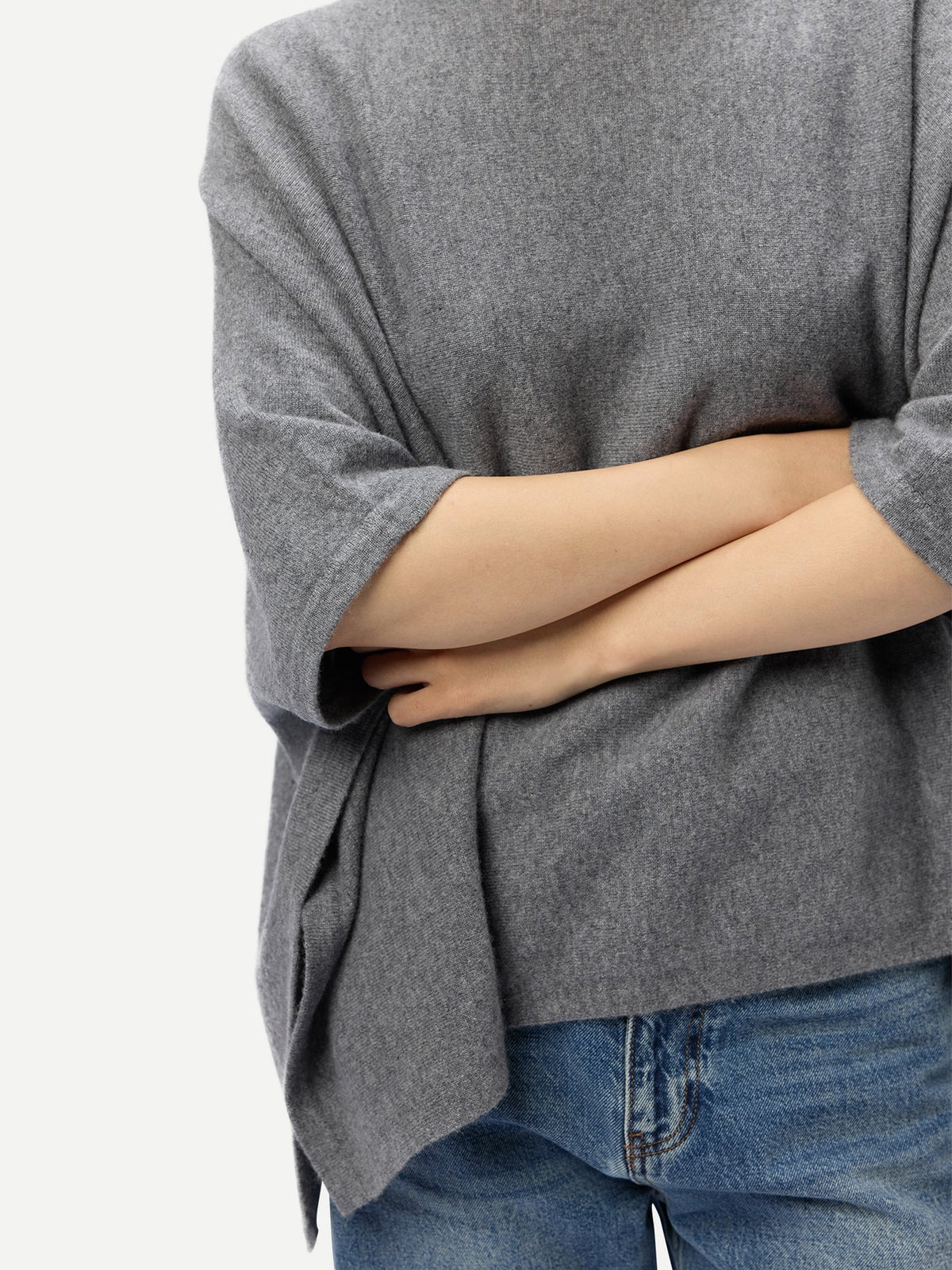 Boat-neck Cashmere Poncho — Gray