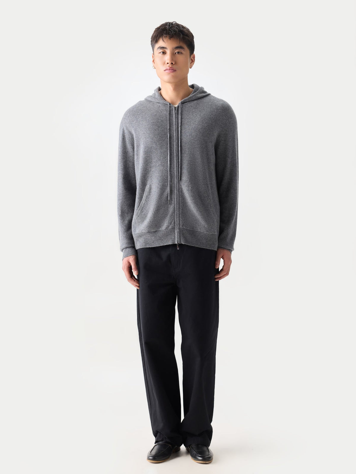 Men's Zip-up Cashmere Hoodie — Gray