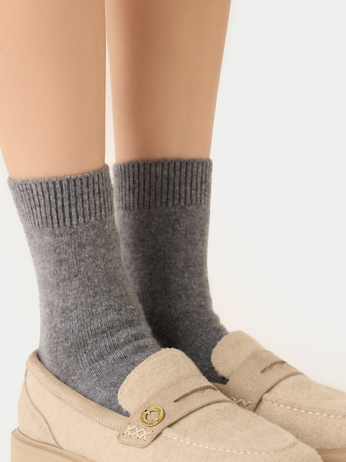 Unisex Cashmere Rib Knit Bed Socks — Gray