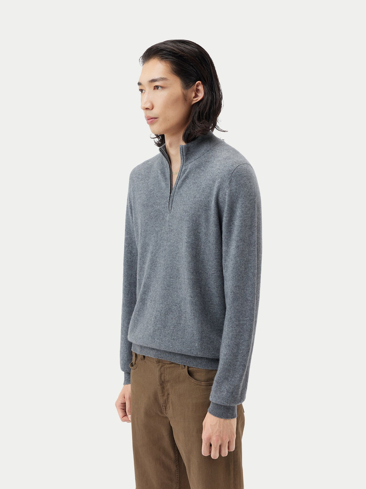 Essential Half-zip Cashmere Sweater — Gray