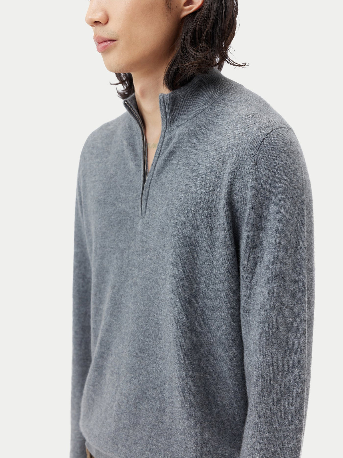 Essential Half-zip Cashmere Sweater — Gray
