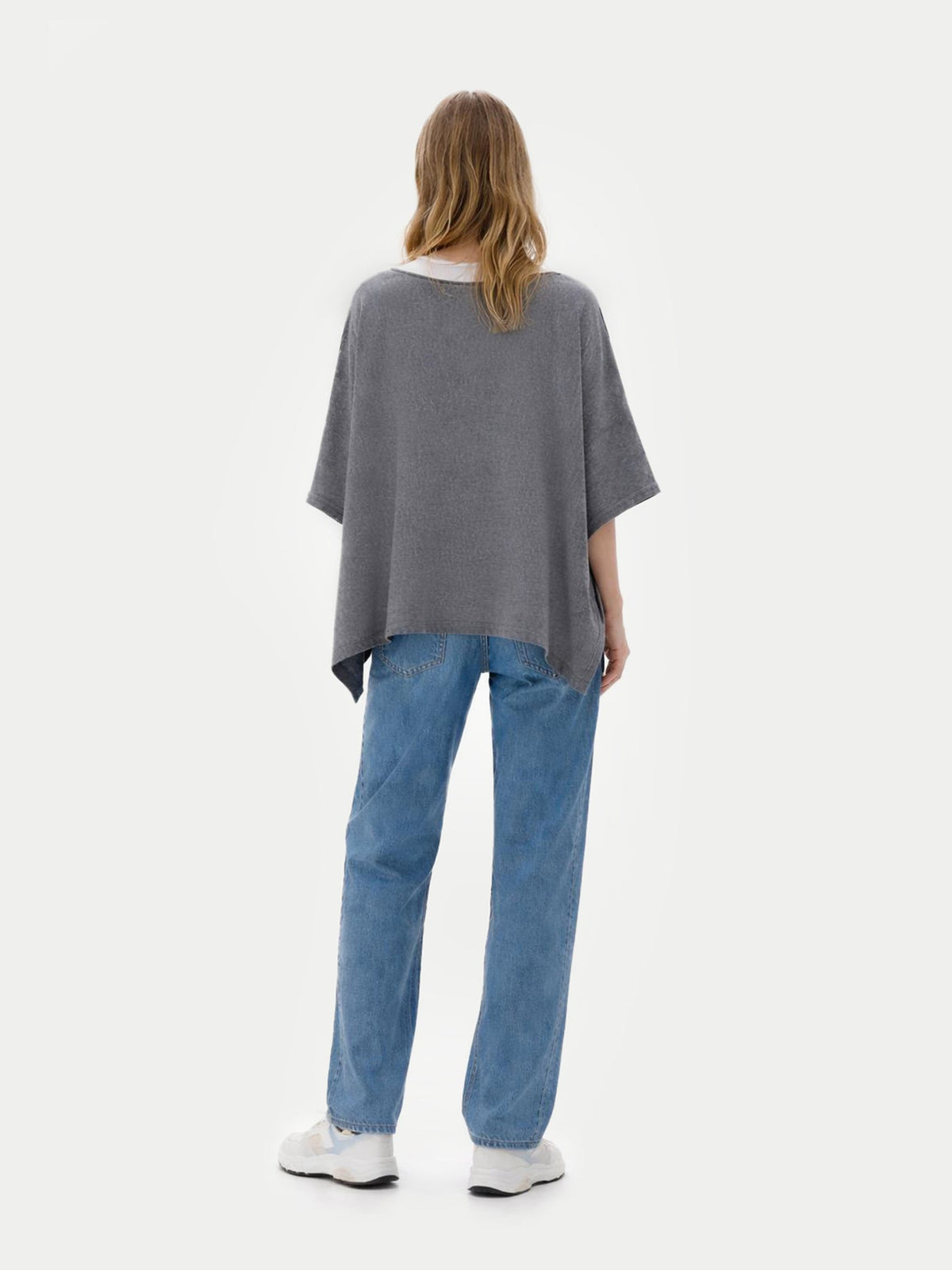 Boat-neck Cashmere Poncho — Gray