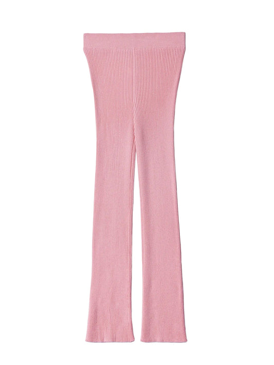 Rib-knit Cashmere Silk Pants — Icing Pink