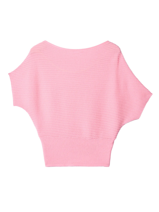 Short Dolman Sleeve Cashmere Sweater — Icing Pink