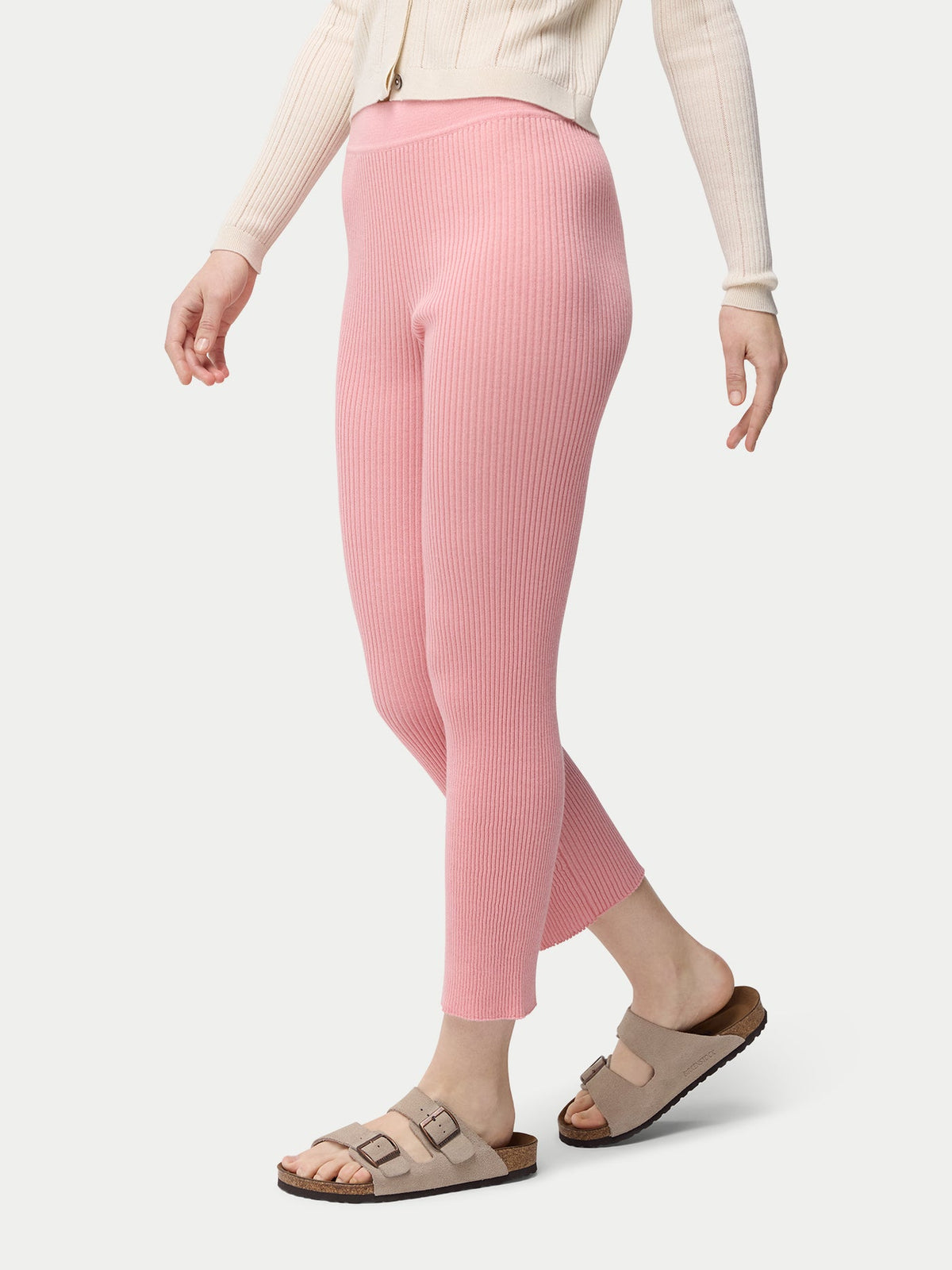 Rib-knit Cashmere Silk Pants — Icing Pink
