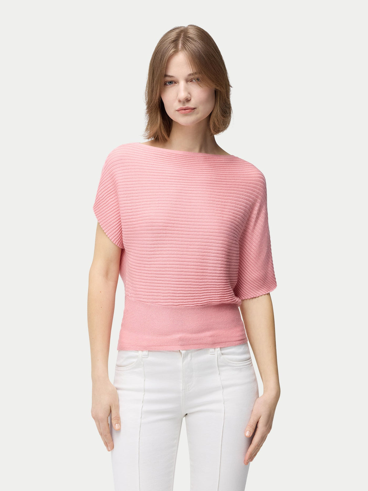 Short Dolman Sleeve Cashmere Sweater — Icing Pink