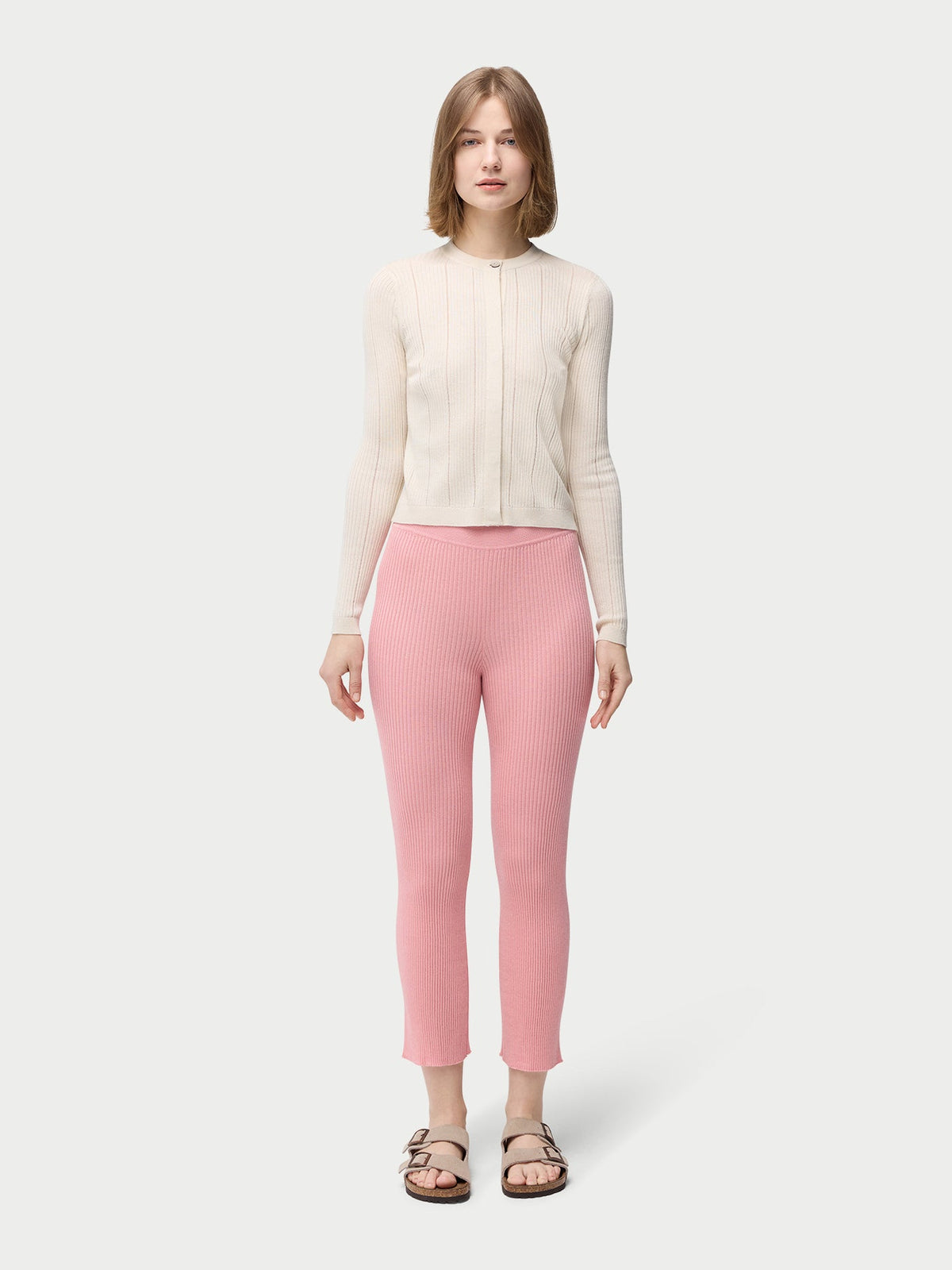 Rib-knit Cashmere Silk Pants — Icing Pink