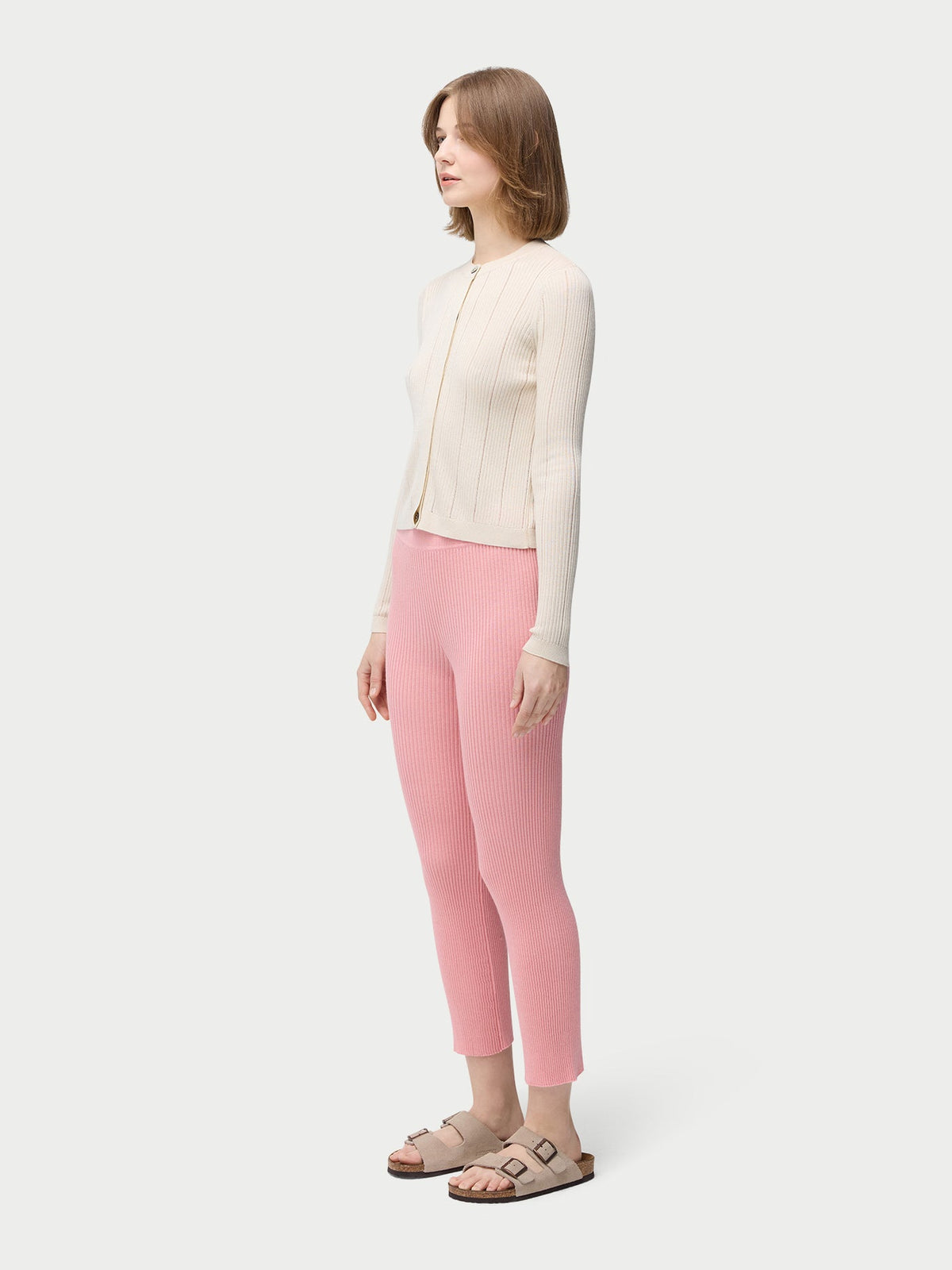 Rib-knit Cashmere Silk Pants — Icing Pink
