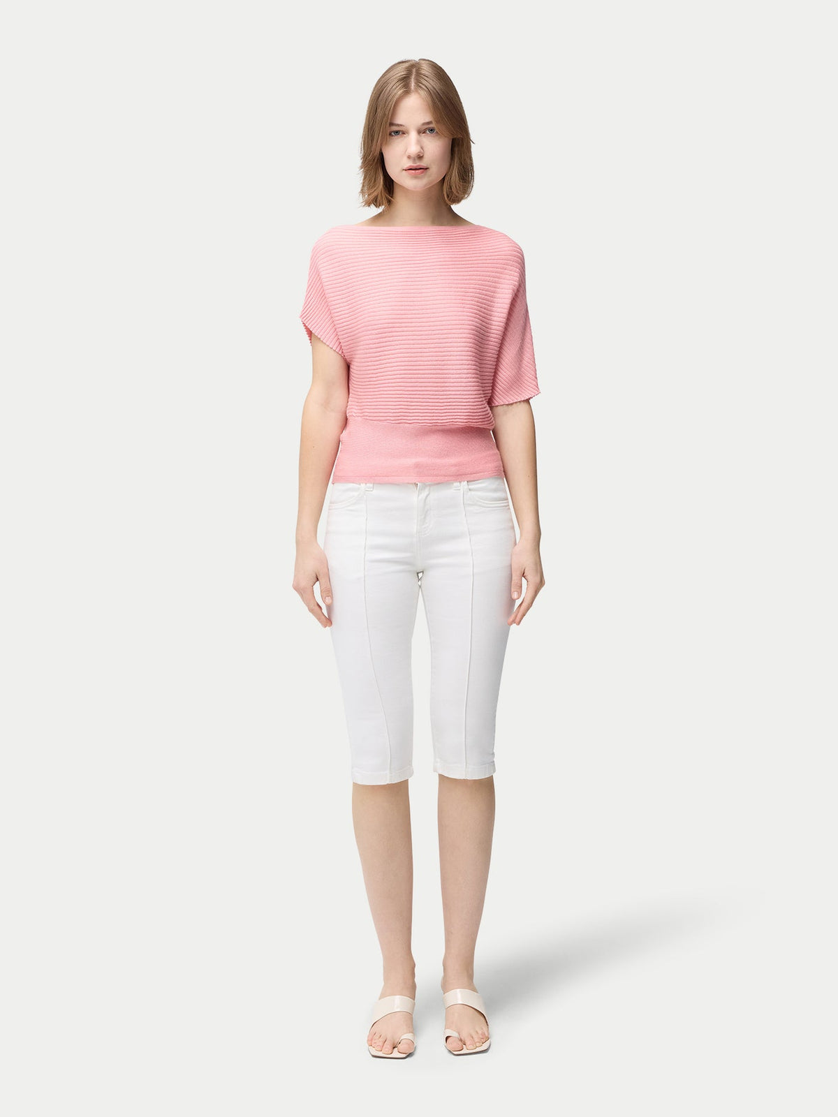 Short Dolman Sleeve Cashmere Sweater — Icing Pink