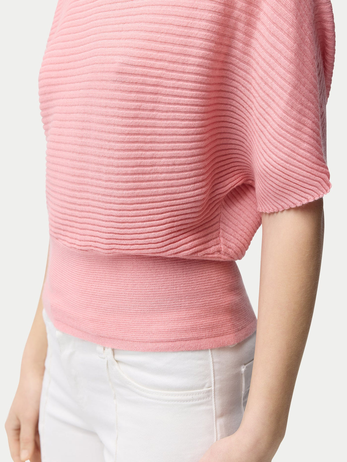 Short Dolman Sleeve Cashmere Sweater — Icing Pink