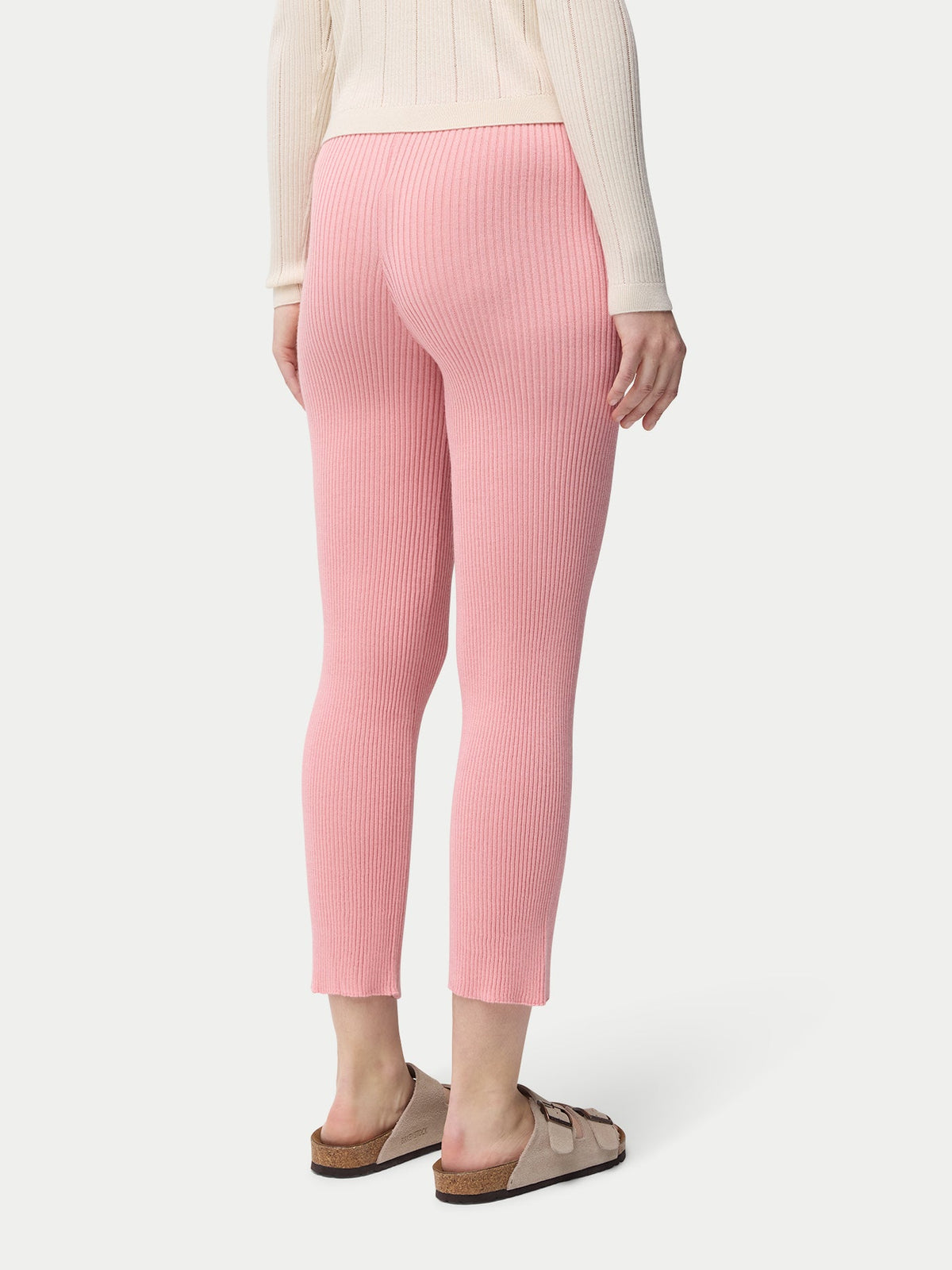 Rib-knit Cashmere Silk Pants — Icing Pink
