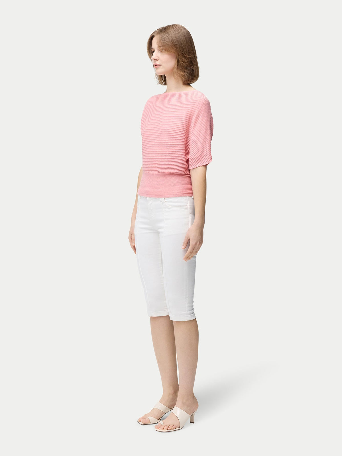 Short Dolman Sleeve Cashmere Sweater — Icing Pink