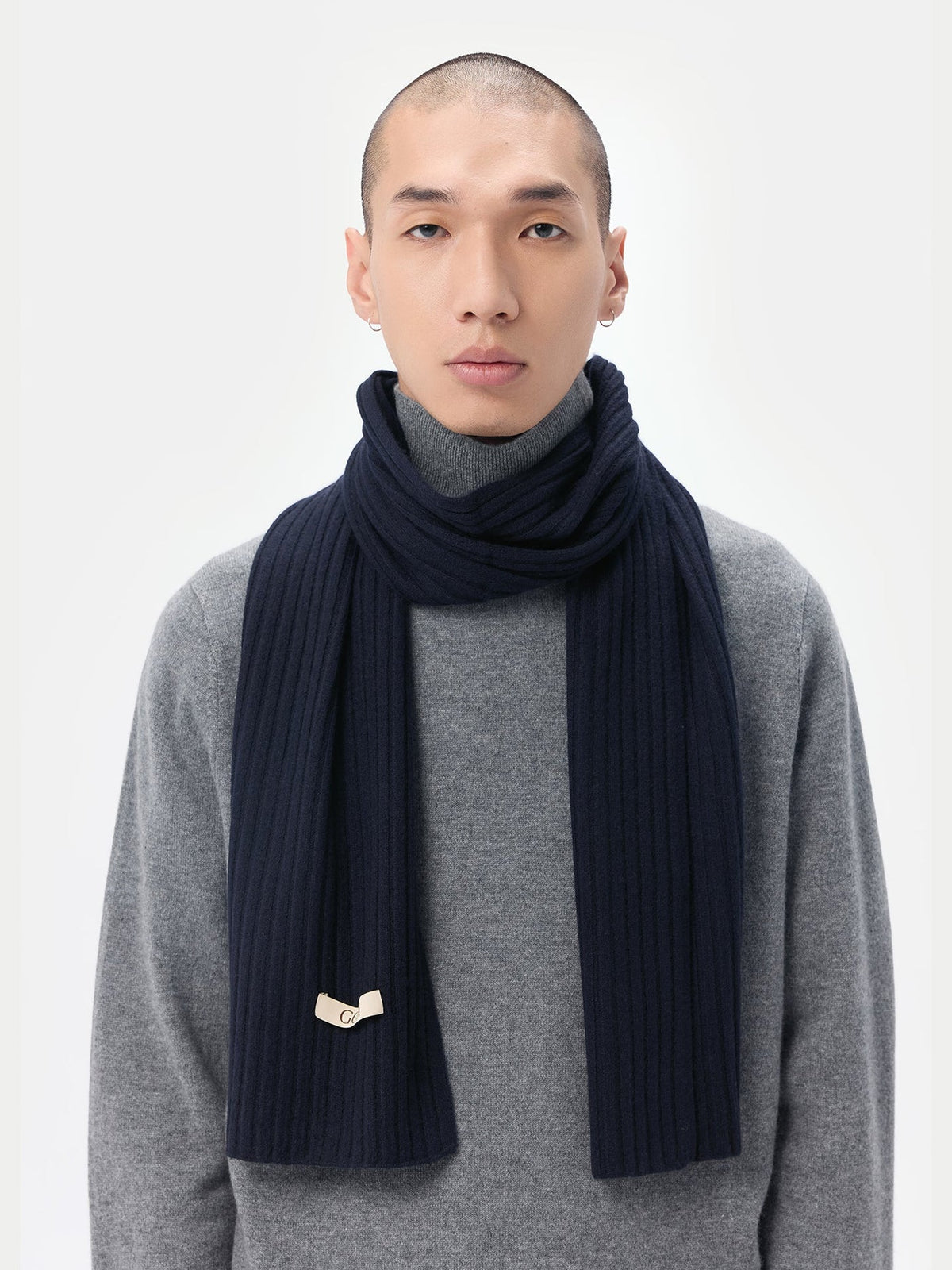 Cashmere Rib Knit Scarf — Ink Blue