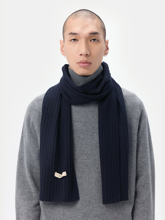 Cashmere Rib Knit Scarf — Ink Blue