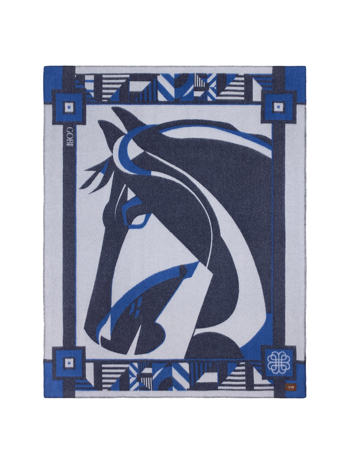 Cashmere Horse Jacquard Throw — Ink Blue
