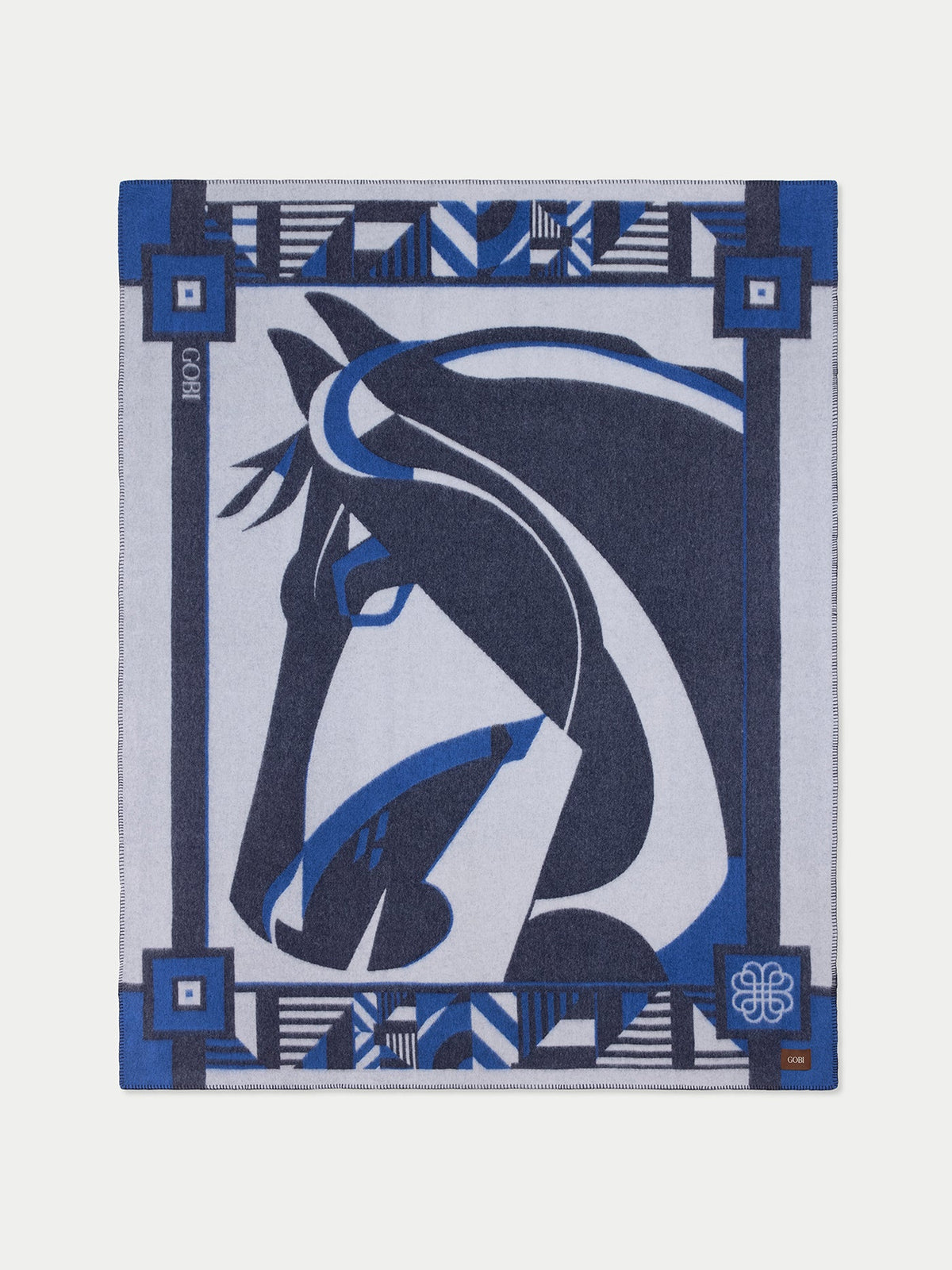 Cashmere Horse Jacquard Throw — Ink Blue
