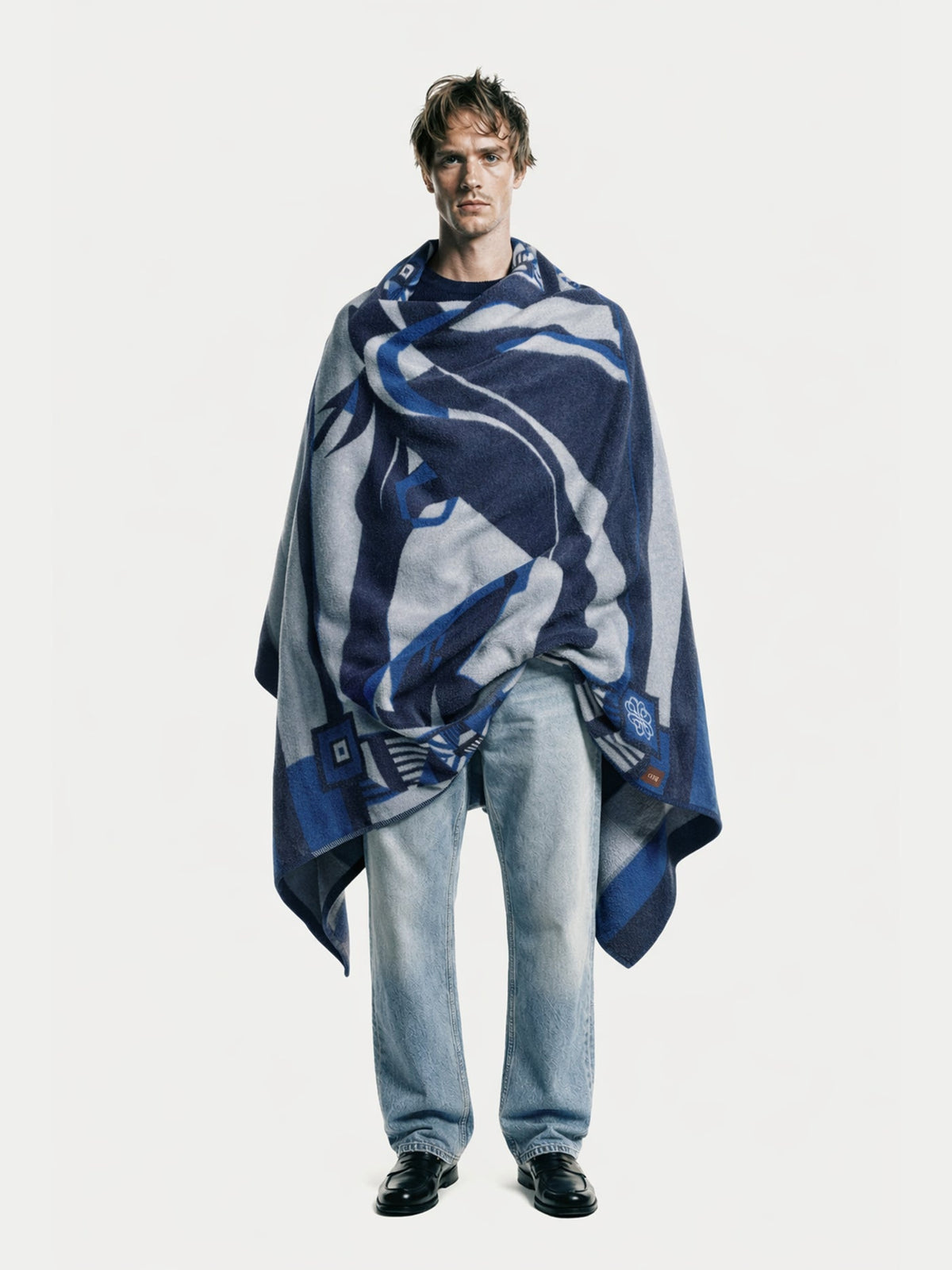 Cashmere Horse Jacquard Throw — Ink Blue